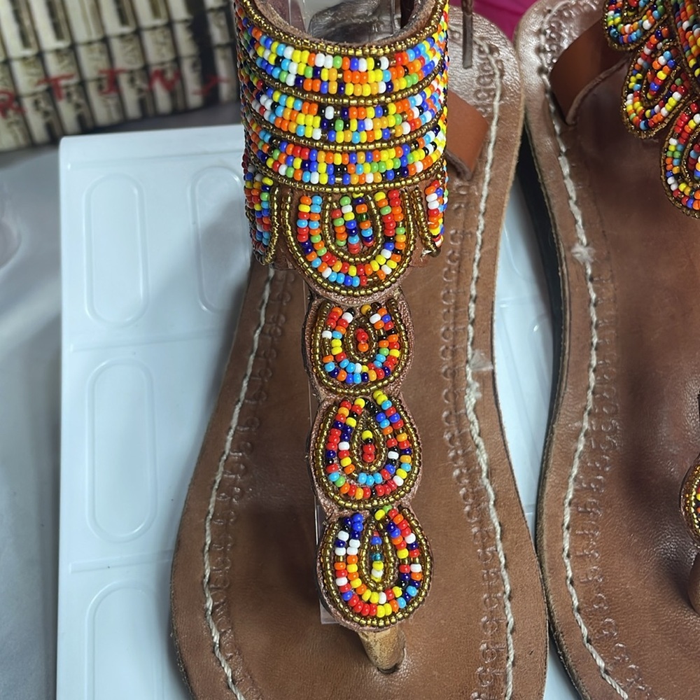 (T)Handmade Beaded Sandals, Size 35/5‎ - Picture 6 of 11